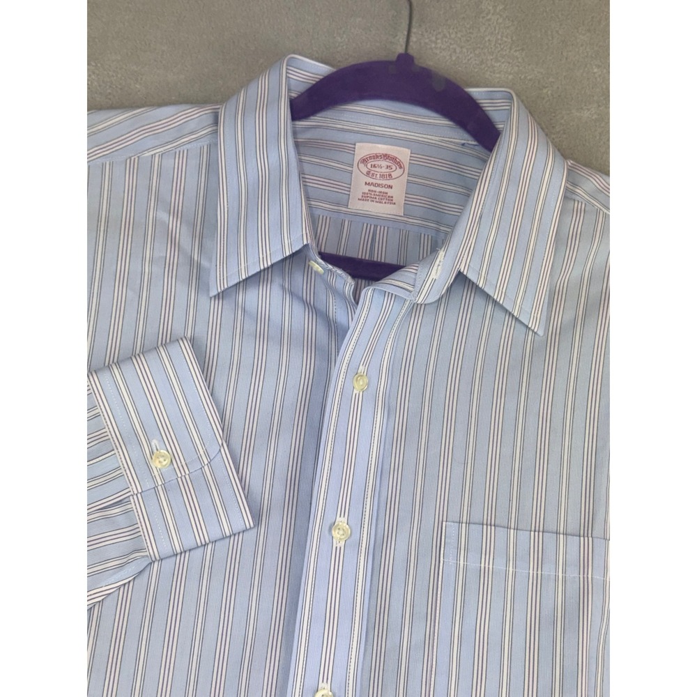 Brooks Brothers Madison Dress Shirt Mens 16.5X35 Blue Striped Supima Cotton NWOT